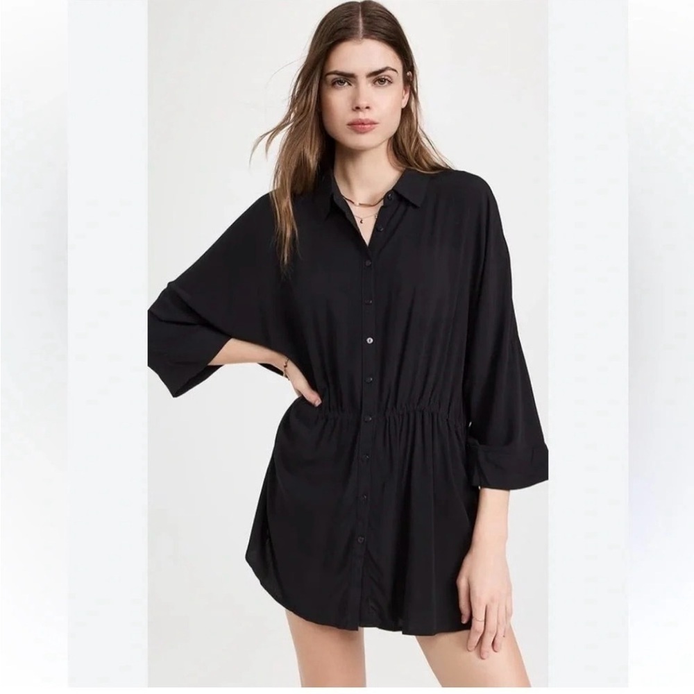 L*SPACE Women’s Pacifica Tunic Rayon Button Down Waist Cinching Black Size XS/S
